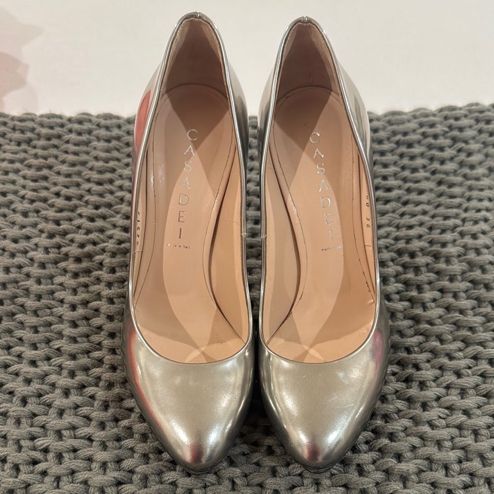 Casadei Metallic Silver Heels